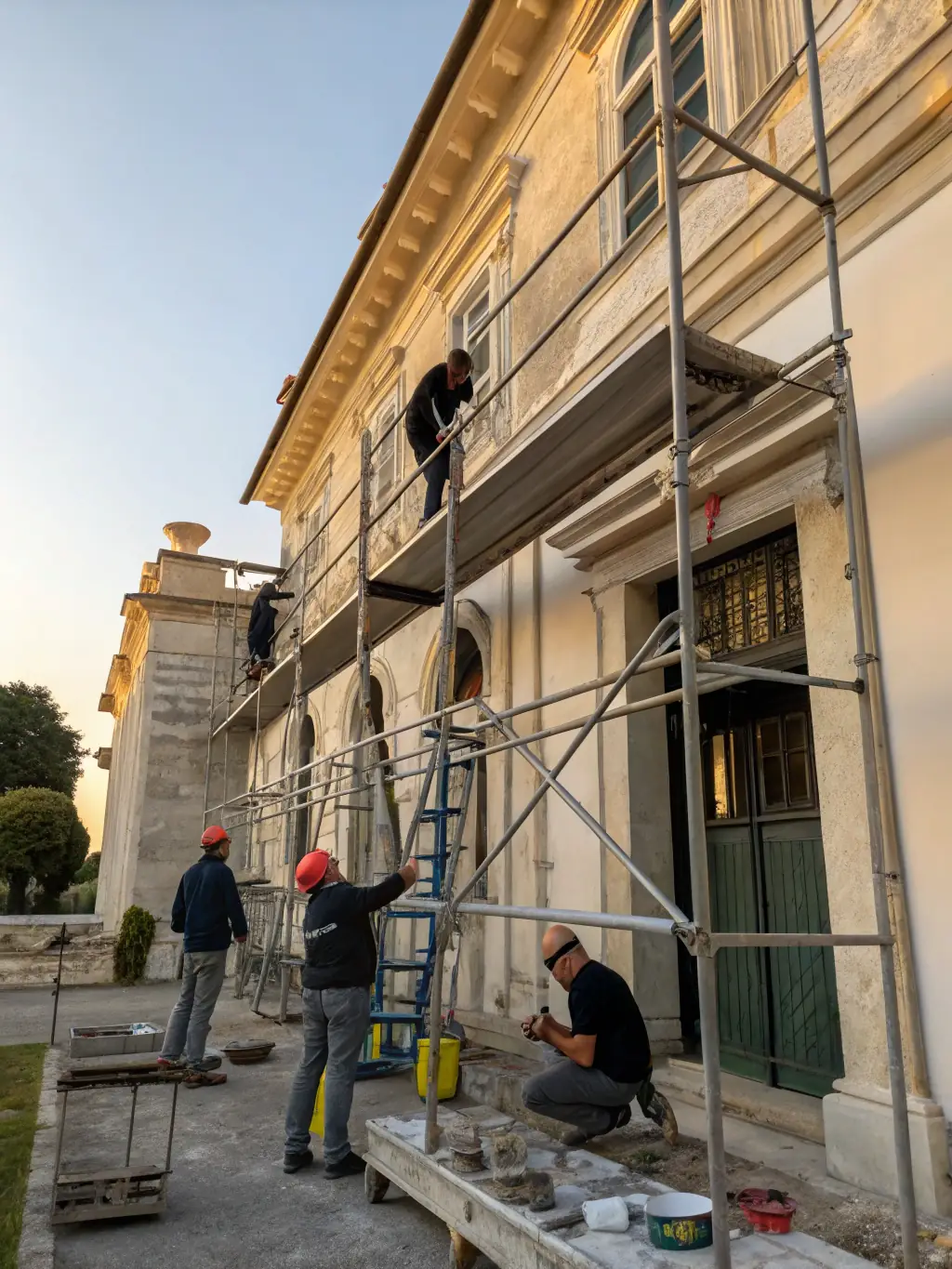 A photo of a RenoLINC construction crew working diligently on a renovation project, emphasizing their skill and attention to detail.